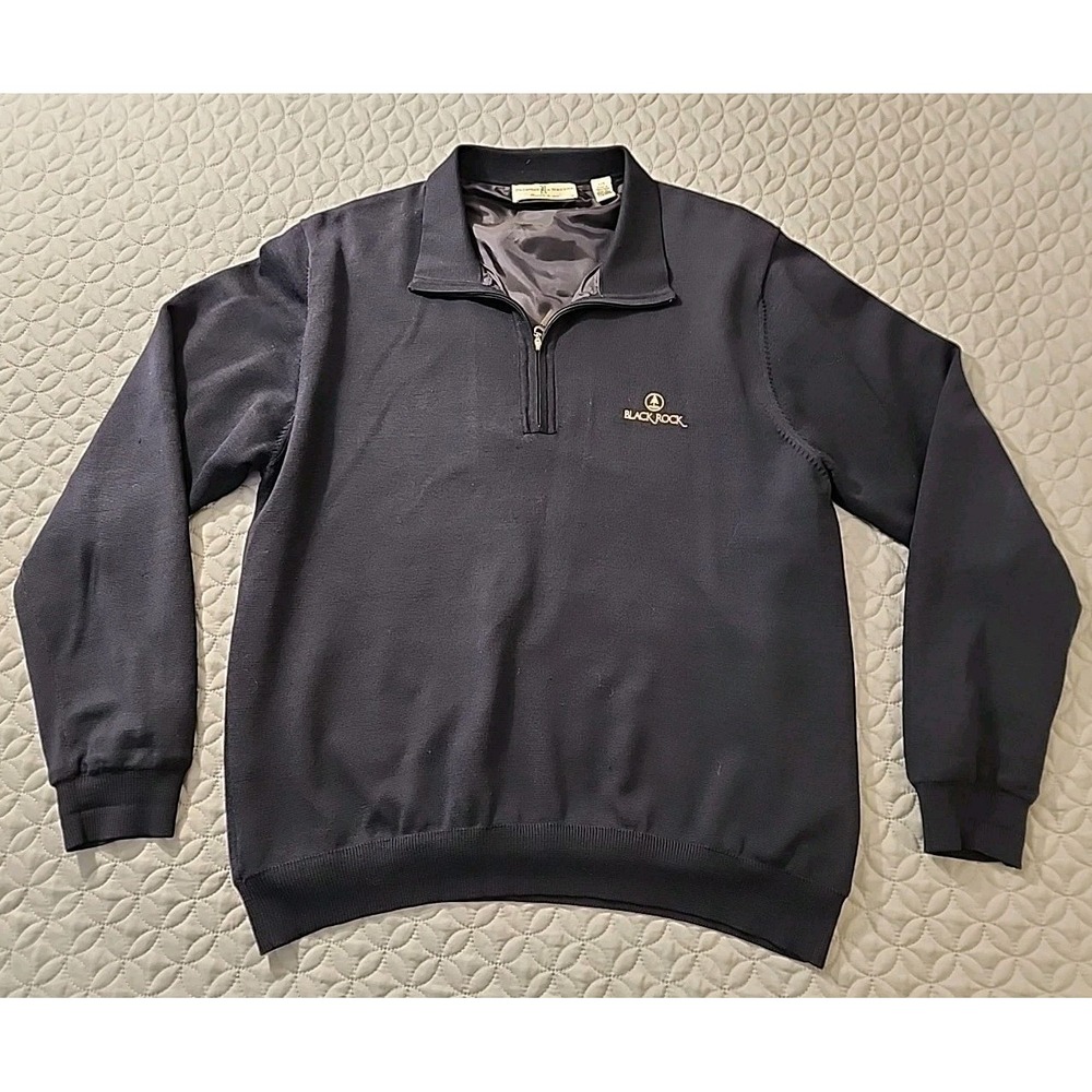 Vtg Men's Fairway & Greene Black Rock Wool Windsweater Large Navy Quarter Zip